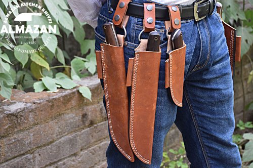 Almazan Custom Handmade High Carbon Steel Hunting set of 4 Knives With Hardwood Handle by Almazan Knives