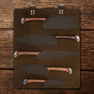 Damascus Craft 5 pcs Chef Set with Leather Roll By Almazan®