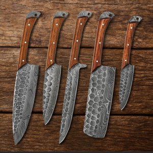 Damascus Craft 5 pcs Chef Set with Leather Roll By Almazan®