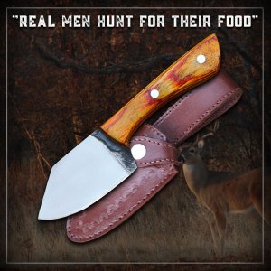 The Spark - Hand Forged Carbon Steel Skinning Knife with Wood Handle by Almazan Knives®