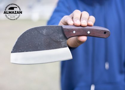 The Woodsmen Wedge - Heavy-Duty Carbon Steel Bushcraft Knife with Wood Handle by Almazan Knives®