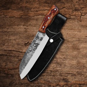 The Saddle Back - All Purpose Bushcraft Knife Custom Handmade Carbon Steel Knife with Durable Leather Sheath by Almazan Knives®