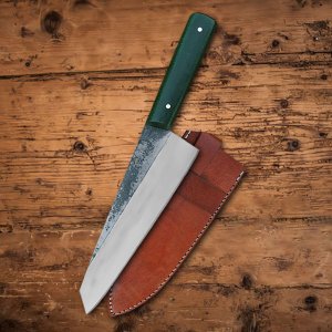 Culinary Verdant - Hand Forged Carbon Steel Chef Knife With Micarta Wood Handle by Almazan Knives®