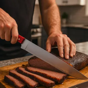 The Brisket Butler - Custom Handmade Stainless Steel Kitchen Knife with Color Wood Handle by Almazan Knives®