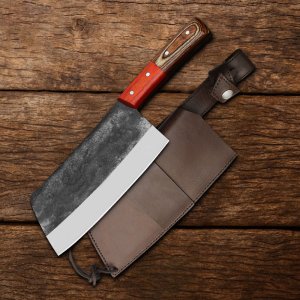 Creekside Cleaver - Custom Handmade Carbon Steel Butcher Knife with PakkaWood Handle by Almazan Knives®