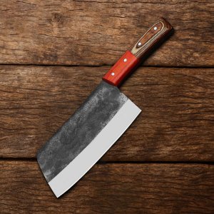 Creekside Cleaver - Custom Handmade Carbon Steel Butcher Knife with PakkaWood Handle by Almazan Knives®