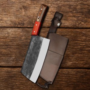 Almazan Creekside Cleaver Butcher Knife with Durable Leather Sheath