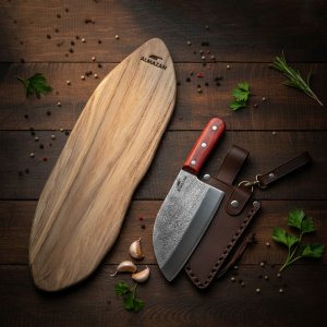 Original Serbian Chef Knife with Cutting Board 2 pcs Set By Almazan®