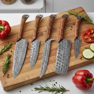 Damascus Craft 5 pcs Chef Set with Leather Roll By Almazan®