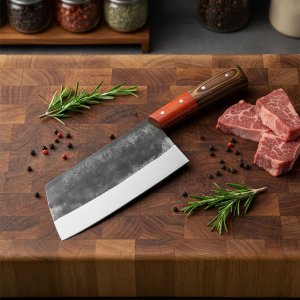 Almazan Creekside Cleaver Butcher Knife with Durable Leather Sheath