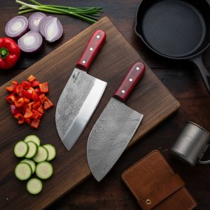 Pro Chef's Double Threat - Serbian Damascus and Carbon Steel Chef Set 2 pcs by Almazan Knives®
