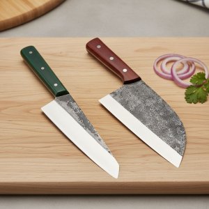 Custom Hand Forged Carbon Steel Cleaver and Kitchen Chef 2 pcs knife Set By Almazan®