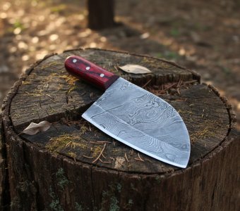 Damascus Frontier - Custom Handmade Damascus Forged Bushcraft Knife with Pakkawood Handle by Almazan Knives®