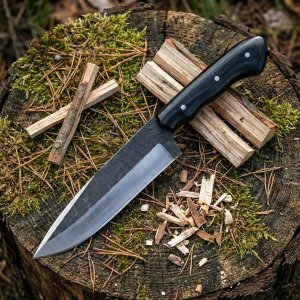 Midnight Maverick - Handmade Carbon Steel hunting Knife with Micarta Handle by Almazn Knives®