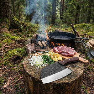 The Woodsmen Wedge - Heavy-Duty Carbon Steel Bushcraft Knife with Wood Handle by Almazan Knives®