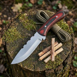 Ember Fang - Hand Forged Stainless Steel Hunting Knife with Wood Handle by Almazan Knives®