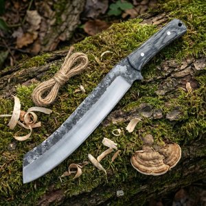 Trailblaze Hacker - Handmade Carbon Steel Bushcraft Knife With Leather Sheath By Almazan Knives®