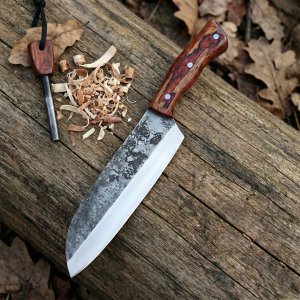 The Saddle Back - All Purpose Bushcraft Knife Custom Handmade Carbon Steel Knife with Durable Leather Sheath by Almazan Knives®