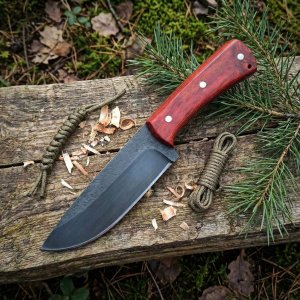Back Country Blade - Hand Forged Carbon Steel Hunting Knife with Wood Handle by Almazan Knives