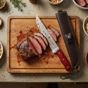 The Brisket Butler - Custom Handmade Stainless Steel Kitchen Knife with Color Wood Handle by Almazan Knives®